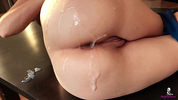 Boy Hard Rough Fuck Horny Girl and Cum on Big Ass on Table