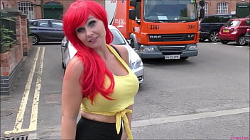 Redhead hotty Roxi Keogh wears a nappy (diaper) underneath her skirt in public   Flashes it as she walks down the road!
