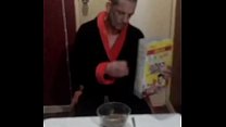 bisexual guy enjoying his coco pops breakfast covered in his own piss and cum